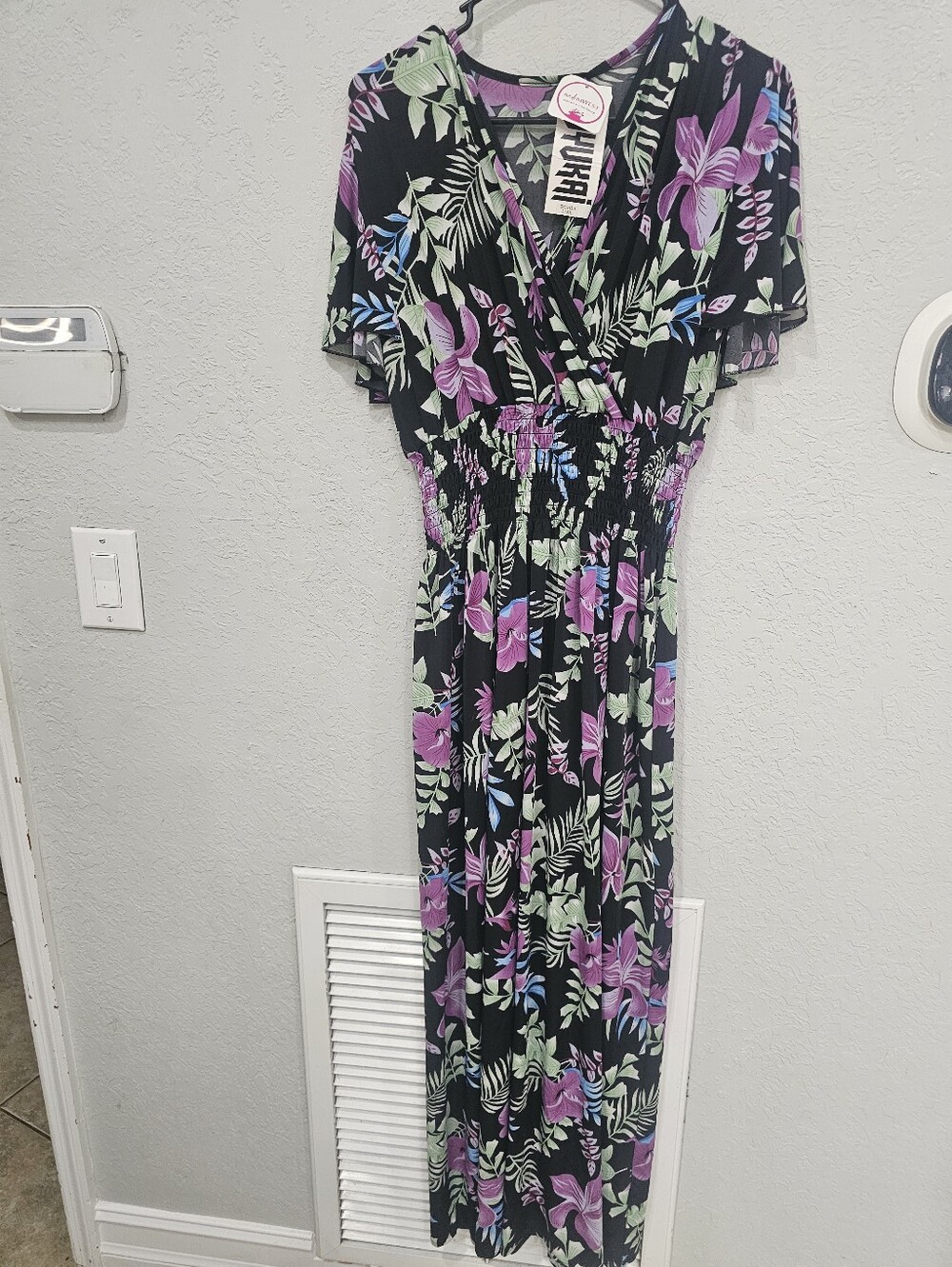 Fuyukai Tropical Floral Maxi Dress Black Purple Green L/XL